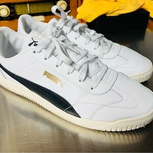 Puma Men's White and Black Sneakers with Gold Accent